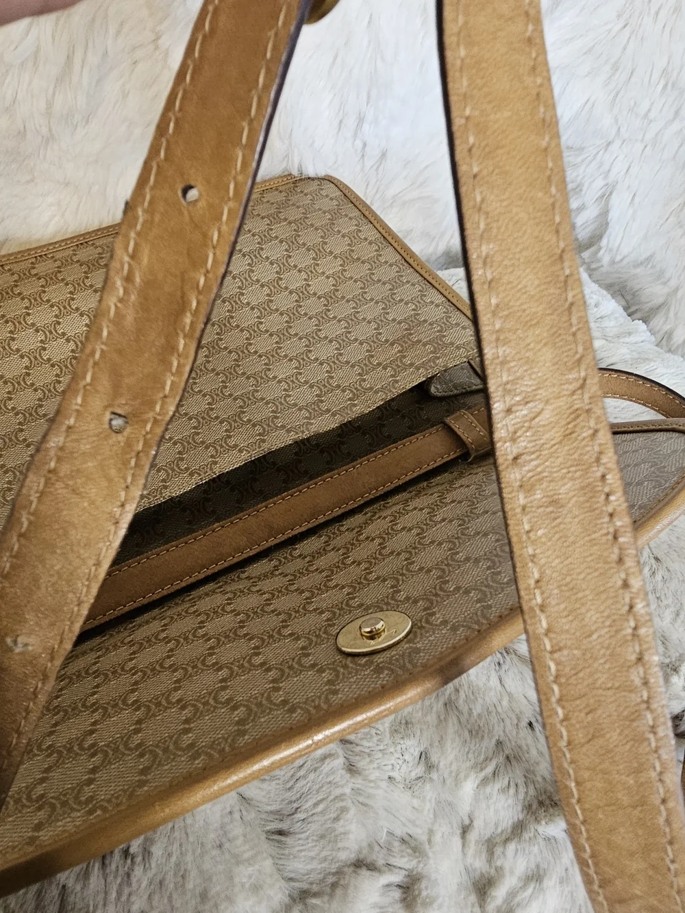 Celine Vintage Tan Leather & Monogram Crossbody Bag - Picture 14 of 16